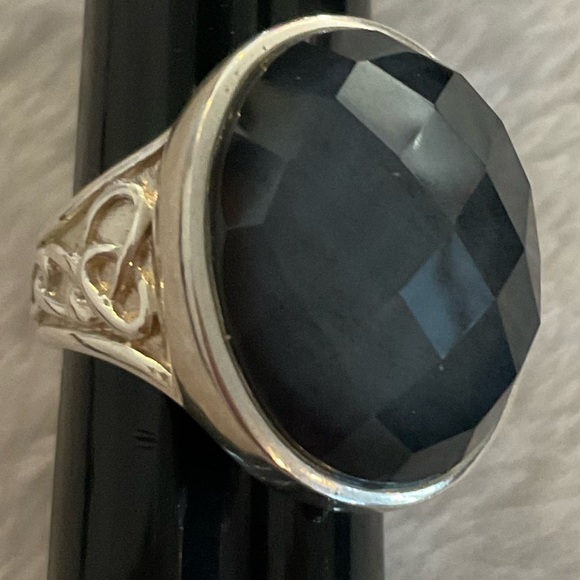 Jewelry - Sterling 925 Grey Stone Faceted Ring Signed WK